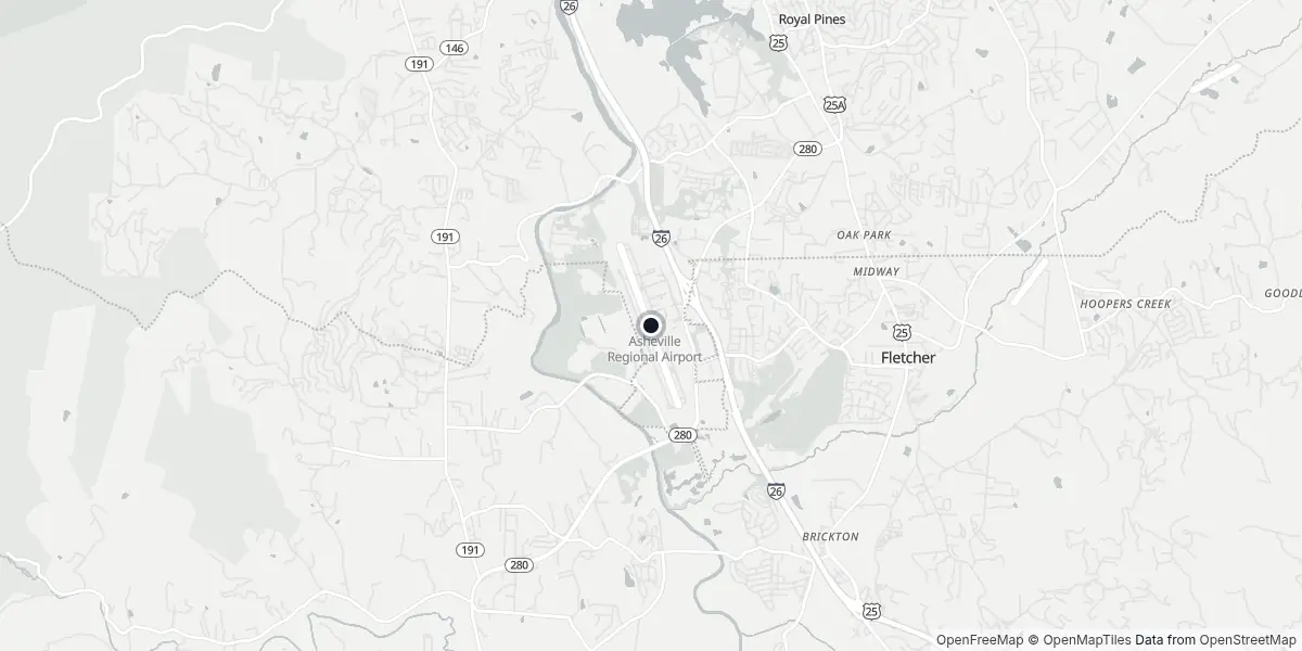 Mapa do Aeroporto de Asheville