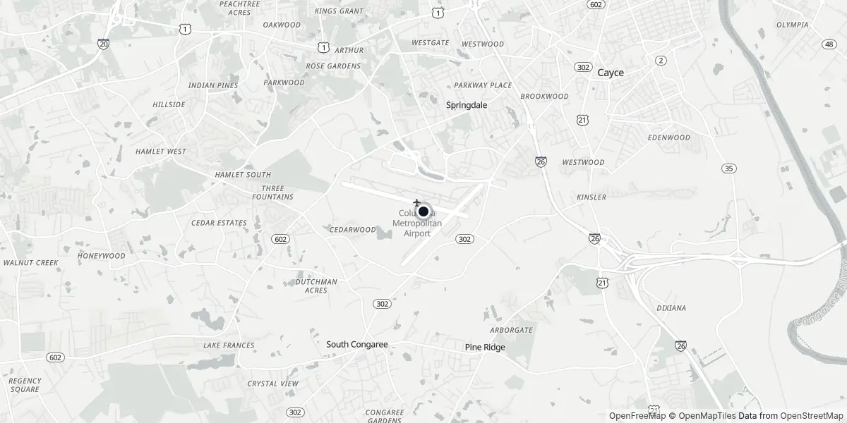 Mappa dell'Aeroporto di Columbia