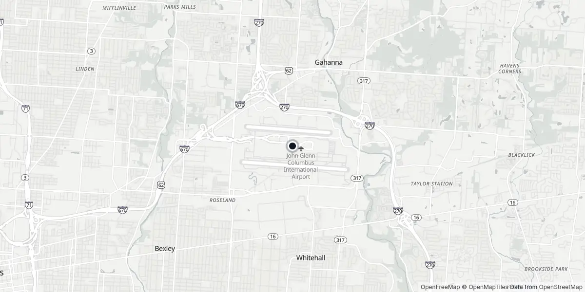 Mappa dell'Aeroporto di Columbus - John Glenn