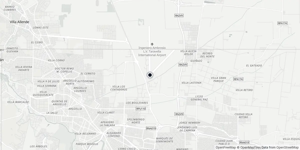 Kaart van Luchthaven Córdoba - Ambrosio Taravella