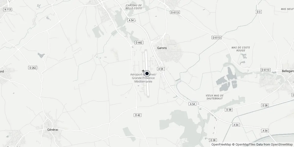 Mappa dell'Aeroporto di Nîmes - Arles-Camargue