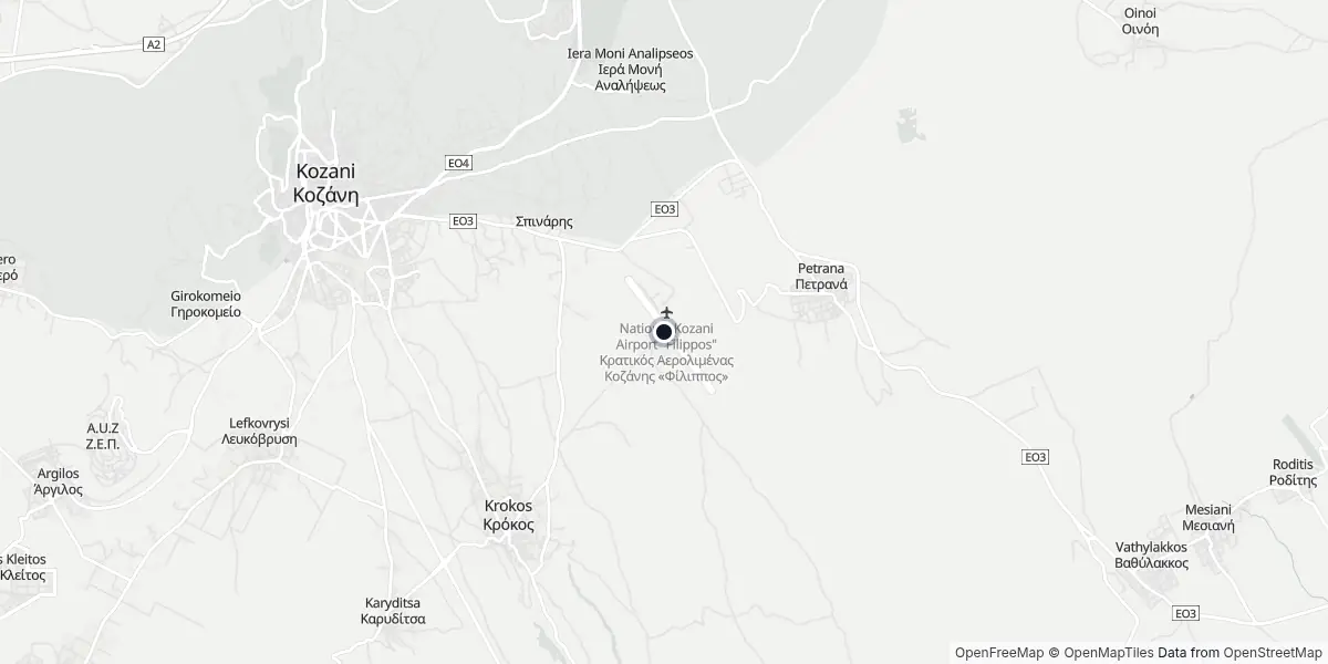Mappa dell'Aeroporto di Kozani - Filippo II di Macedonia