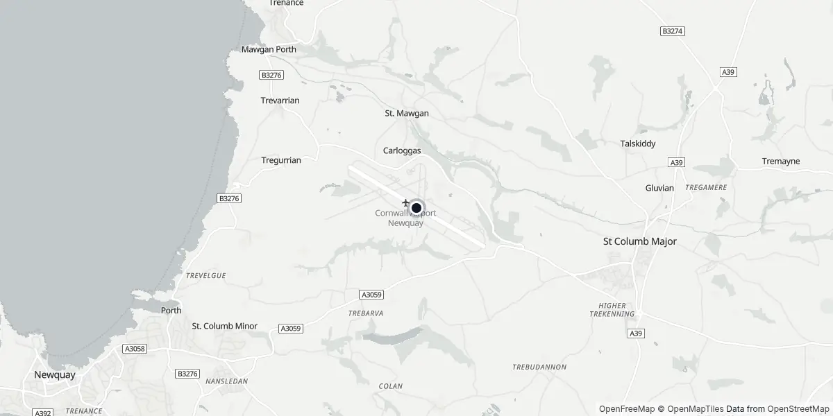 Mapa do Aeroporto de Newquay - Cornwall