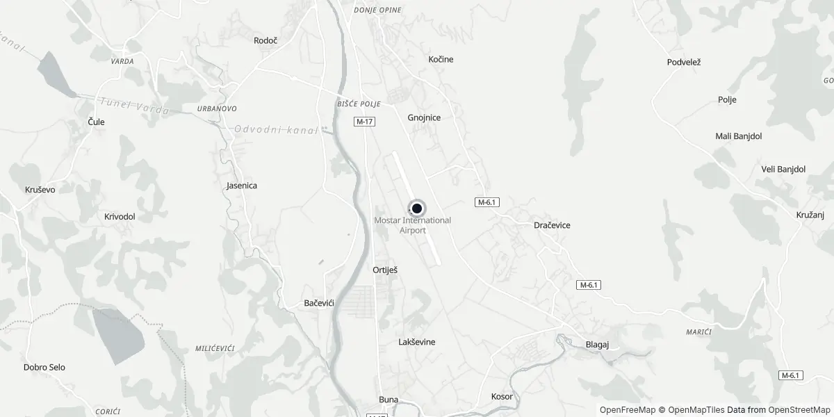 Mapa do Aeroporto de Mostar