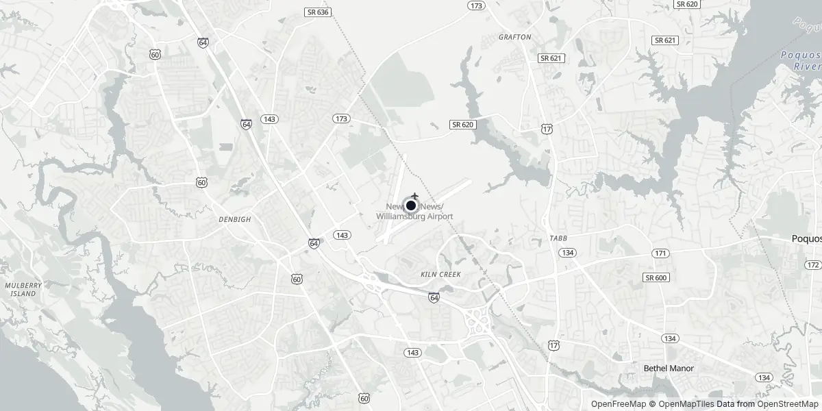 Mappa dell'Aeroporto di Newport News - Williamsburg