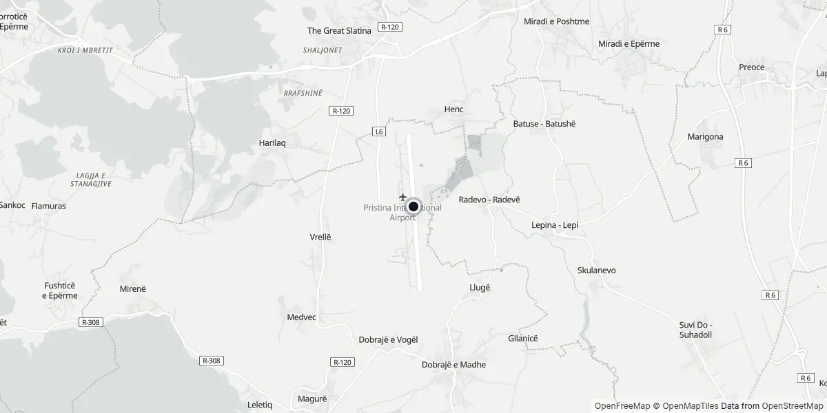 Mapa do Aeroporto de Pristina