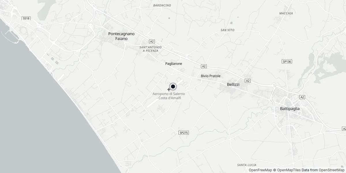 Mapa do Aeroporto de Salerno - Costa d'Amalfi