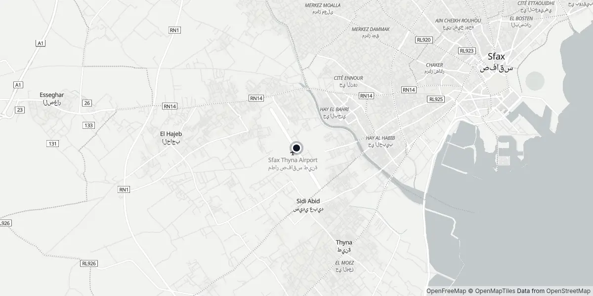 Mapa do Aeroporto de Sfax - Thyna