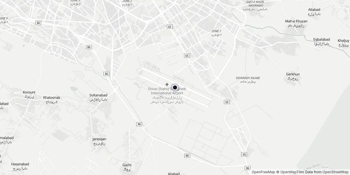 Mapa do Aeroporto de Shiraz - Shahid Dastghaib